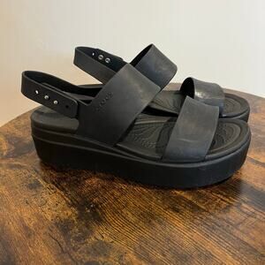 Crocs Sandals Chunky Platform LiteRide Brooklyn Low Wedge Black Size 9